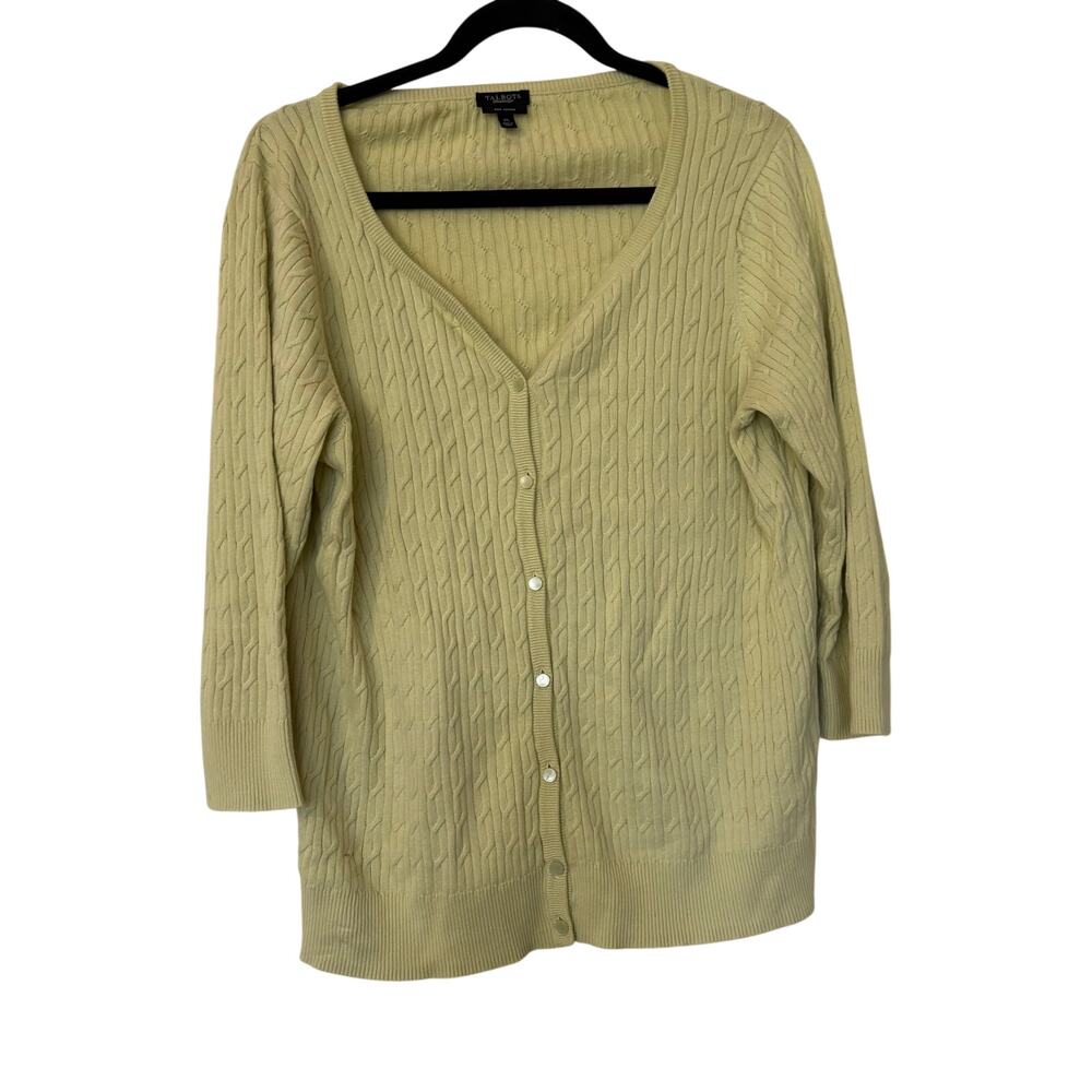 Talbots Light Green Cable Knit Button Front Cardigan Women’s XL